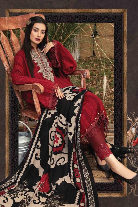 QN412-WINTER 3PC Dhannak Embroidered suit with Printed Shawll