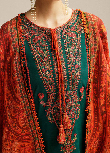 QN994-SUMMER MUSHQ 3PC EMBROIDERED LAWN SUIT WITH PRINTED SILK DUPATTA