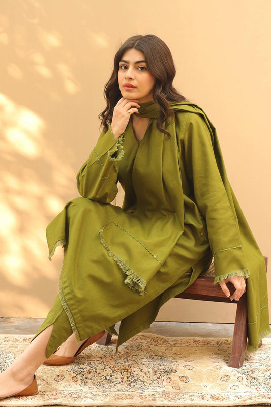 QN564-Winter 3PC Dhannak Embroidered Suit with Dhanak Embroidered Shawll