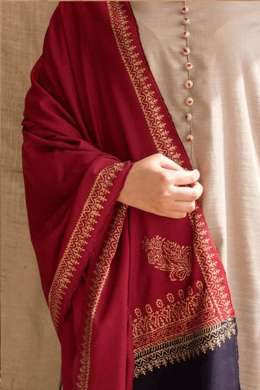 QN545-WINTER 3PC khaddar suit with Embroidered Shawll