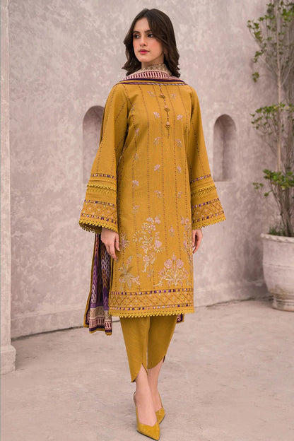 QN618-WINTER 3PC Dhannak Embroidered suit with Printed Shawll