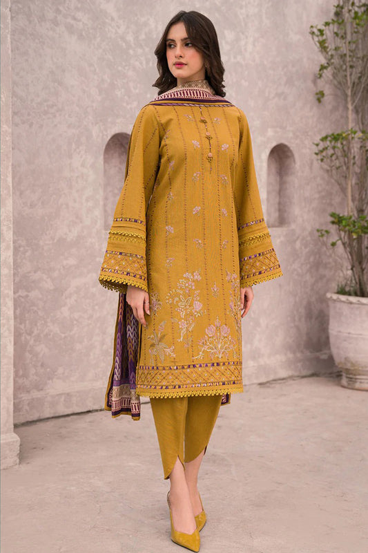 QN618-WINTER 3PC Dhannak Embroidered suit with Printed Shawll