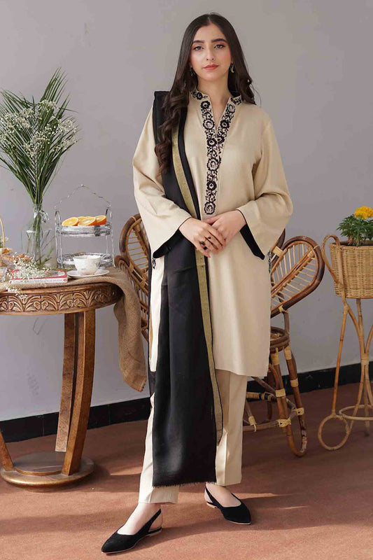 QN407-WINTER 3PC Dhanak suit with Embroidered Shawll