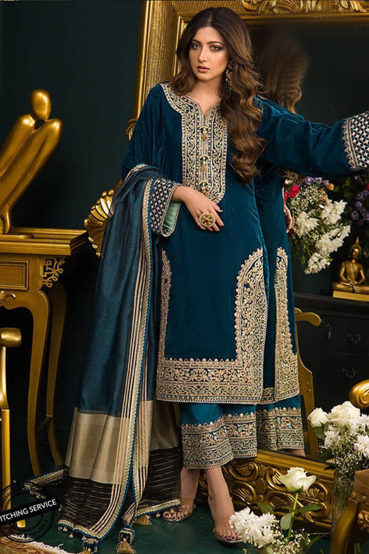 QN414 WINTER Heavy Embroidered Velvet Dress with Silk Trouser
