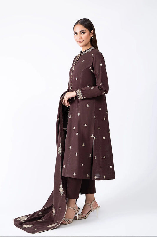 QN604-WINTER 3-Pc Embroidered Dhanak Suit with Heavy Embroidered Dhanak Shawll