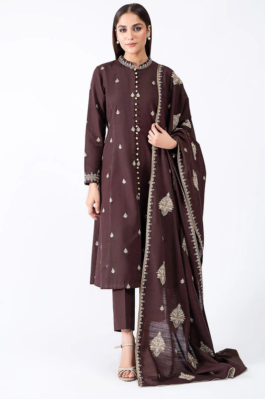 QN604-WINTER 3-Pc Embroidered Dhanak Suit with Heavy Embroidered Dhanak Shawll