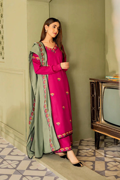 ZN571-WINTER 3PC Dhanak suit with Embroidered Shawll