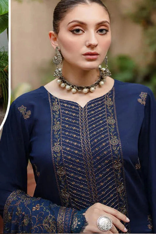 QN609-WINTER 3PC Embroidered Shirt With Heavy Embroidered Dhanak Shawl