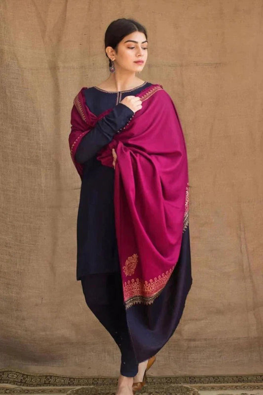 QN405-WINTER 3PC Dhanak suit with printed Shawll