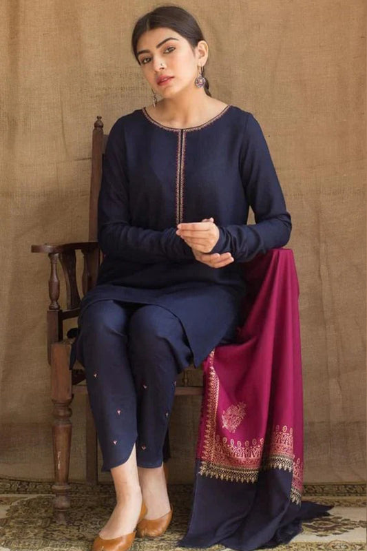 QN405-WINTER 3PC Dhanak suit with printed Shawll