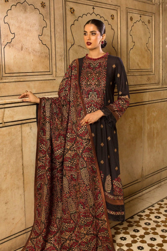 QN546-WINTER 3-Pc Embroidered Dhanak Suit with Heavy Embroidered Dhanak Shawll