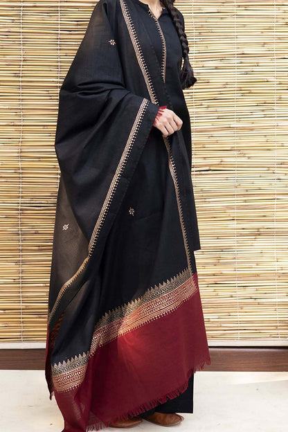 QN555-3PC Winter Dhanak suit with Embroidered Shawll