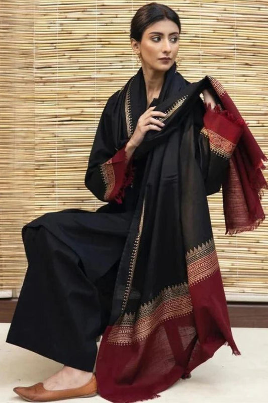 QN555-3PC Winter Dhanak suit with Embroidered Shawll