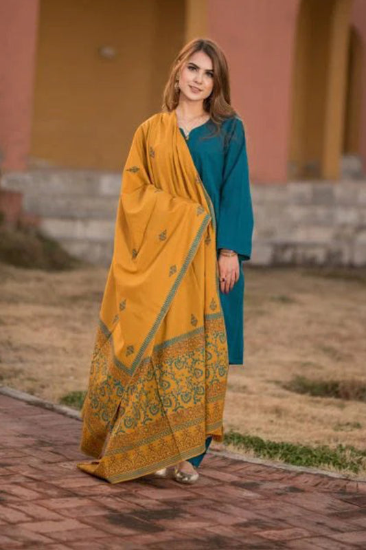 QN554-3 Piece Dhanak Suit with digital printed wool shawll