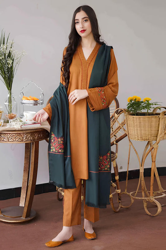 QN400-3PC Dhanak suit with Embroidered Dhanak Shawll