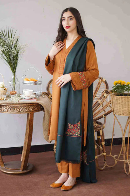 QN400-3PC Dhanak suit with Embroidered Dhanak Shawll