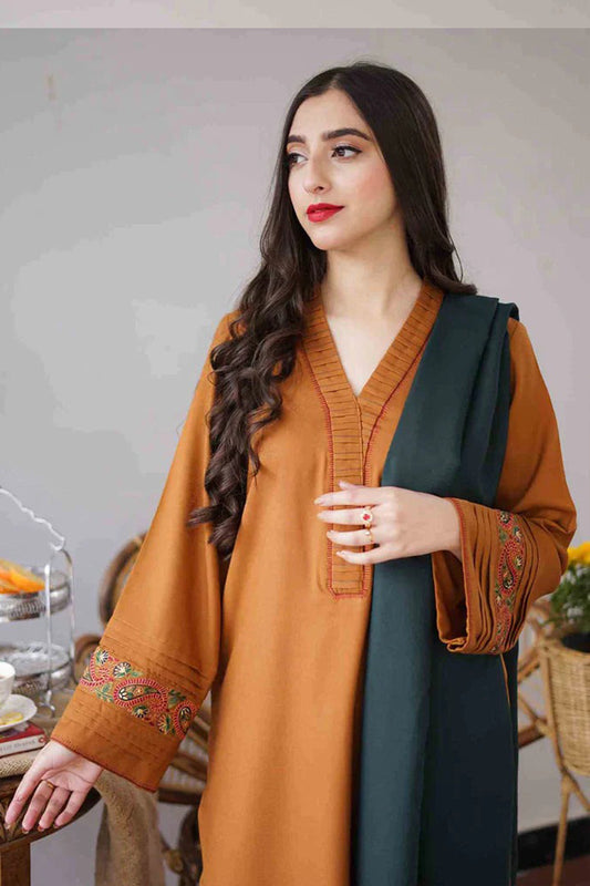 QN400-3PC Dhanak suit with Embroidered Dhanak Shawll