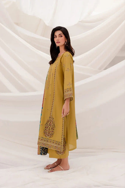 QN940-WINTER 3PC Dhannak Embroidered suit with Printed Shawll