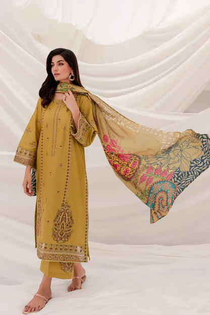 QN940-WINTER 3PC Dhannak Embroidered suit with Printed Shawll