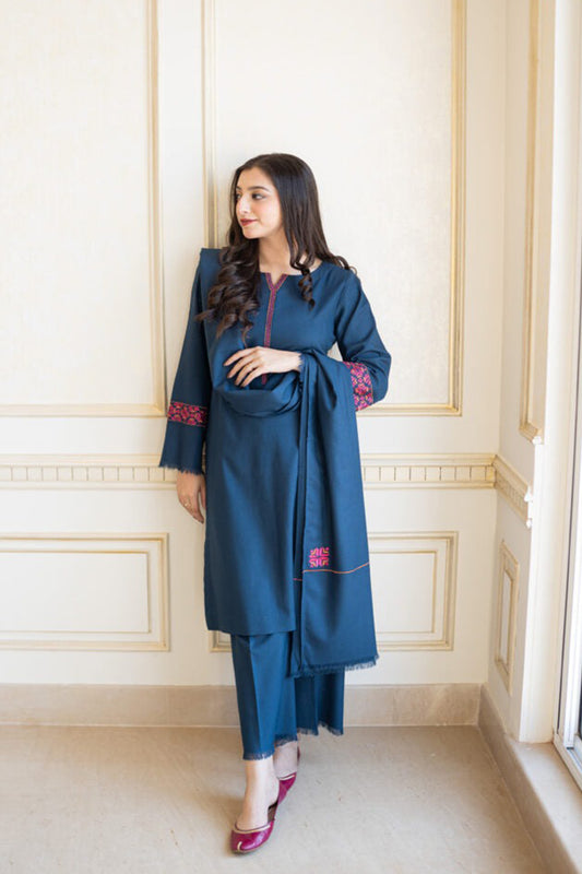 QN615-WINTER 3PC Dhanak suit with Embroidered Shawll
