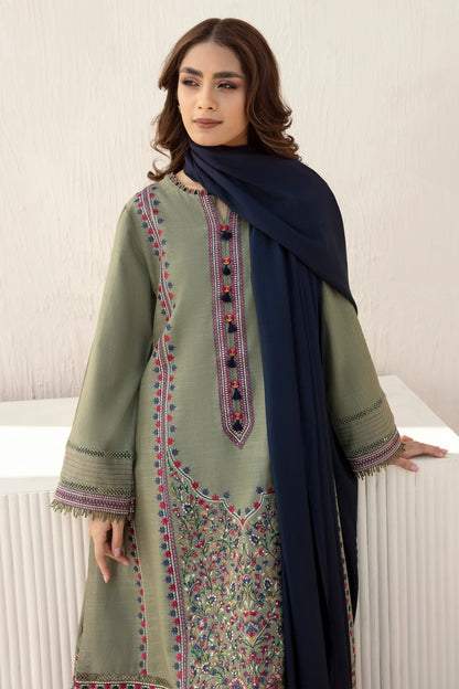 QN550-3pc Winter Embroidered khaddar Shirt With Bumble Wool Shawll