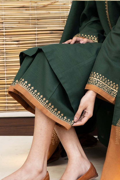 QN411-3PC Dhanak Embroidered suit with PRINTED Shawll