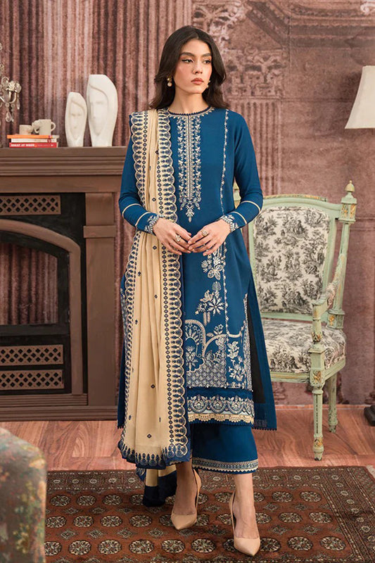 QN917-WINTER 3-Pc Embroidered Dhanak Suit with Heavy Embroidered Dhanak Shawll
