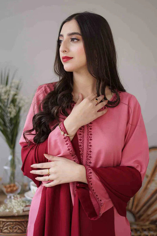 QN406-WINTER 3PC Dhanak suit with Embroidered Shawll