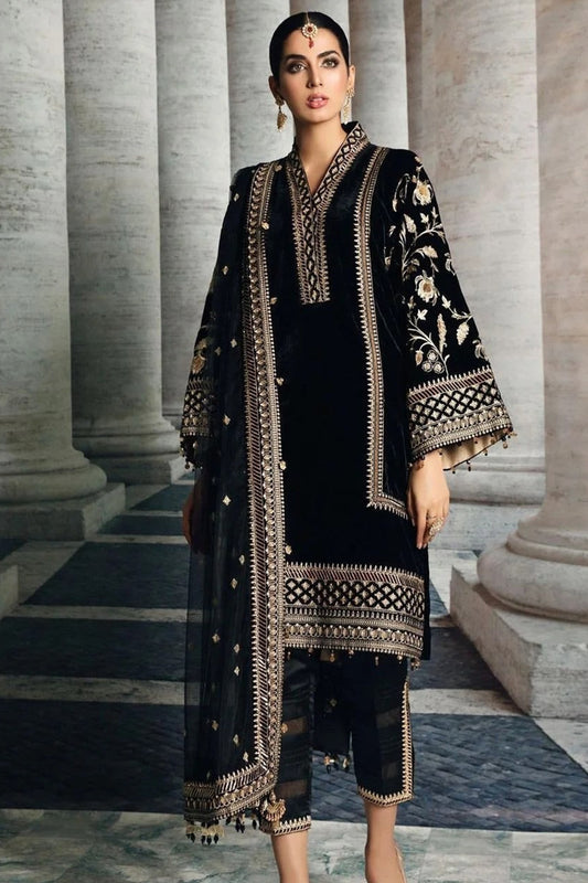 QN822 -WINTER Velvet Embroidered with Embroidered duppatta Winter Collection