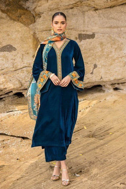 QN821-WINTER Velvet Embroidered printed duppatta Winter Collection