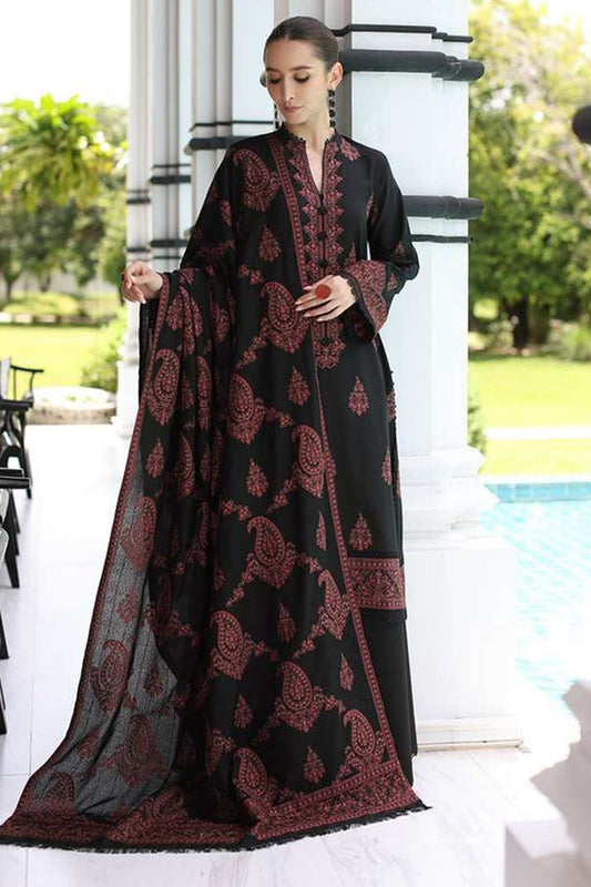 QN823-WINTER 3PC Dhannak Embroidered suit with Printed Shawll