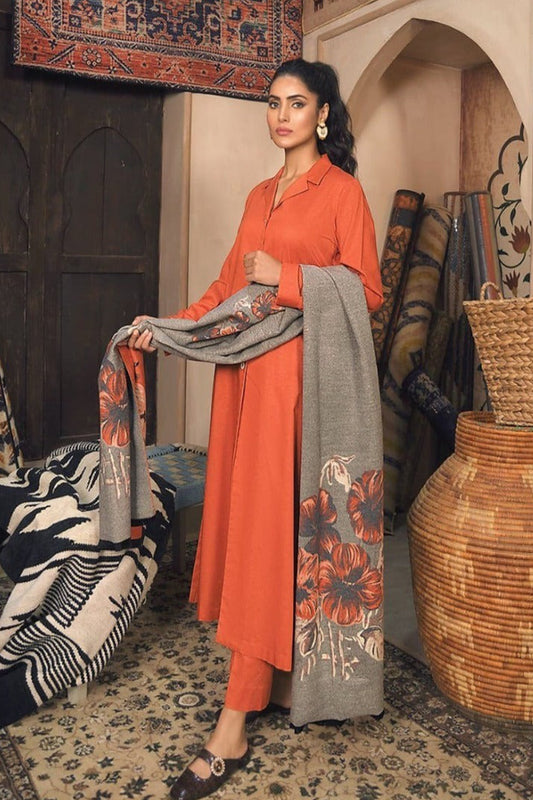 QN812-WINTER 3 Piece Dhanak Suit with digital printed wool shawll