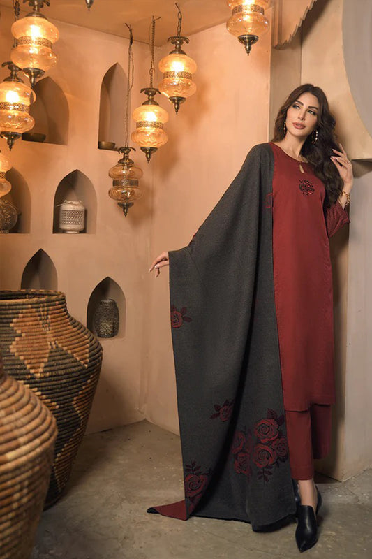 QN811-WINTER 3 Piece Dhanak Suit with digital printed wool shawll