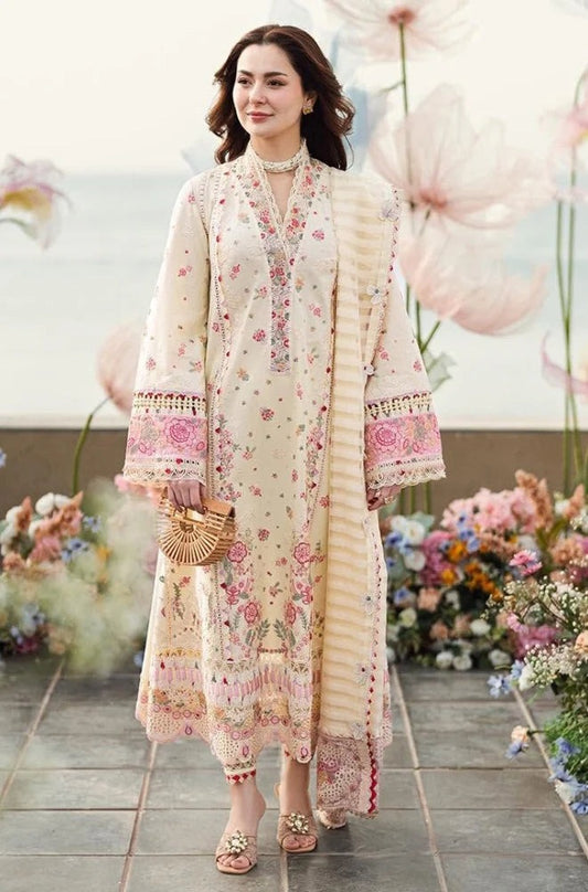 QN1052 - Qalamkaar 3PC Unstitched Lawn Embroidered Chicken Kari