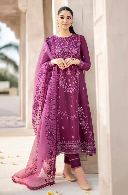 QN726-SUMMER 3PC Lawn Heavy Embroidered Shirt With Organza Embroidered Dupatta