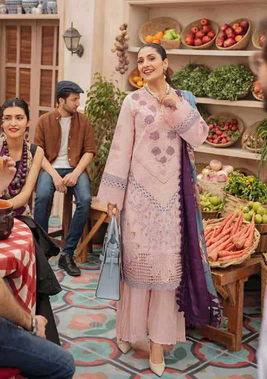 QN714-SUMMER MUSHQ 3PC EMBROIDERED LAWN SUIT WITH PRINTED SILK DUPATTA - Qirat Noman