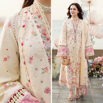 QN1052 - Qalamkaar 3PC Unstitched Lawn Embroidered Chicken Kari
