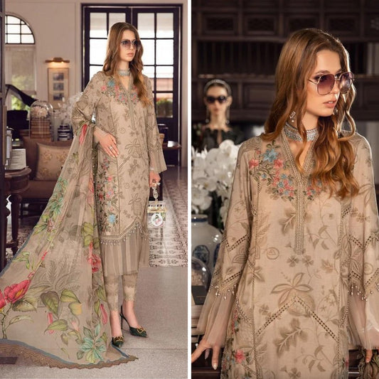 QN750-SUMMER 3PC Lawn Embroidered Shirt With Printed Organza Dupatta - Qirat Noman