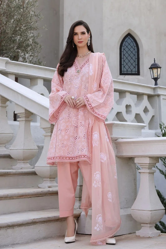 QN845-Bareeze Embroidered Summer 3pc lawn dress with embroidered chiffon dupatta