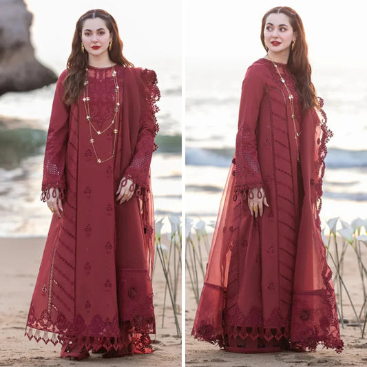 QN1049 - SUMMER Qalamkaar 3PC Unstitched Lawn Embroidered Chicken Kari