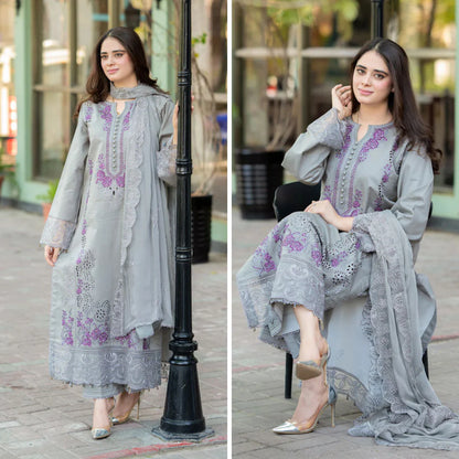 QN1047 -SUMMER  Mushq - 3PC Lawn ChickenKari Embroidered Suit